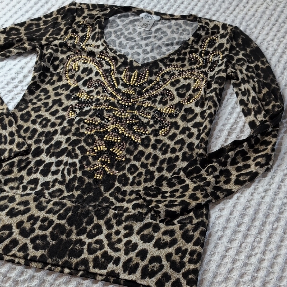 Cache Leopard Patterned Long Sleeve Vintage Top - image 8
